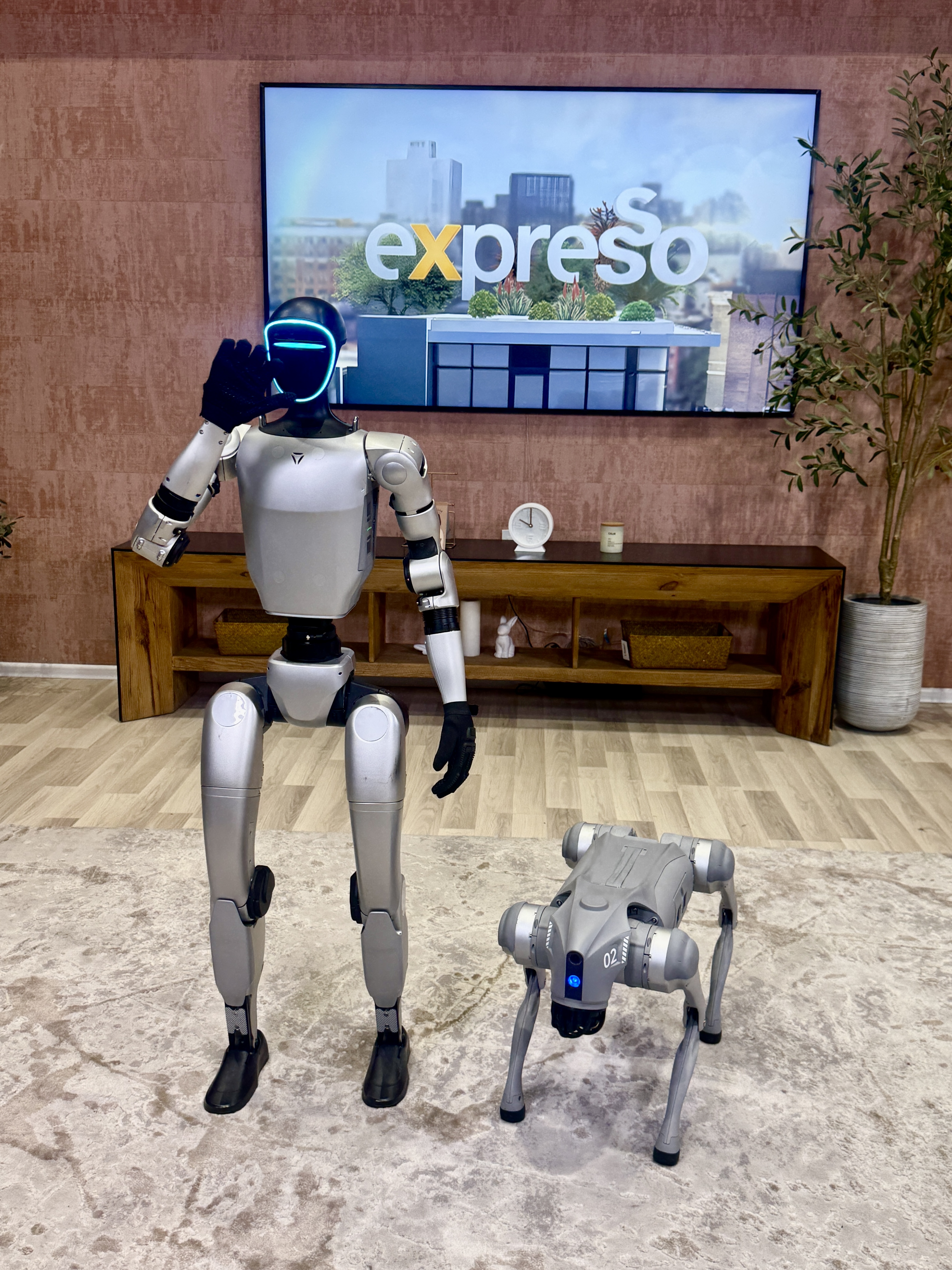 Robots interacting with crowds at a corporate event